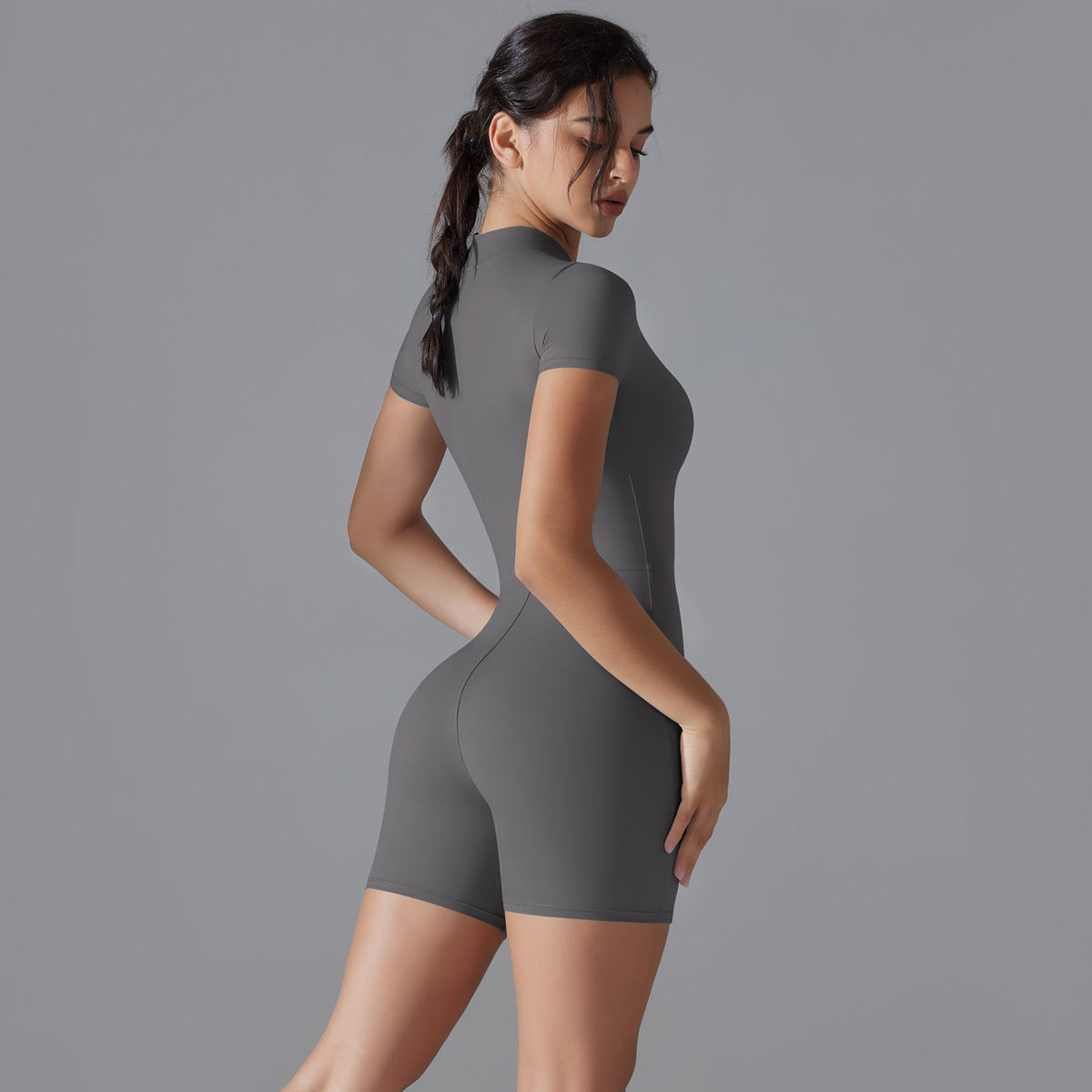 Womens Yoga Athletic Bodysuit High Neck Performance Activewear
